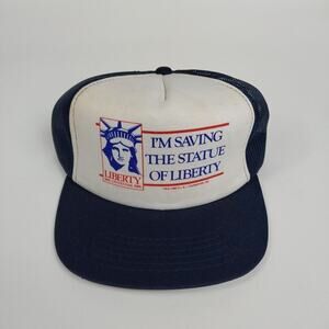 Vintage 1986 Save The Statue‎ Of Liberty Black Mesh Snapback Trucker Hat Cap